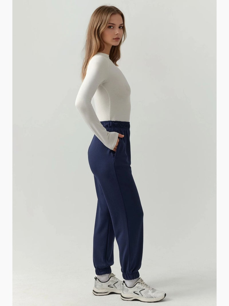 Pantalon de jogging texturé taille haute avec cordon de serrage hiccup Bleu marine - Kiabi