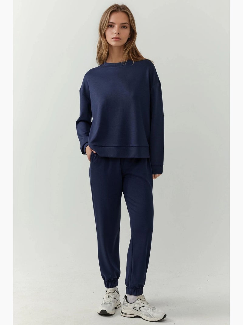 Pantalon de jogging texturé taille haute avec cordon de serrage hiccup Bleu marine - Kiabi