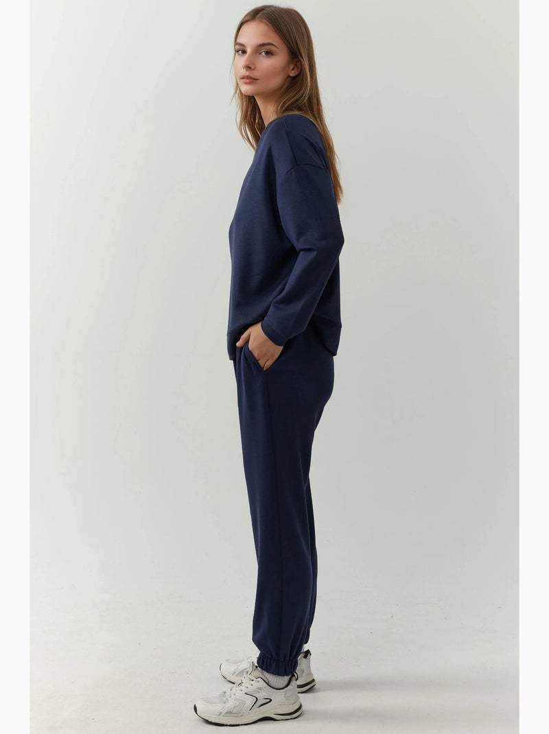 Pantalon de jogging texturé taille haute avec cordon de serrage hiccup Bleu marine - Kiabi