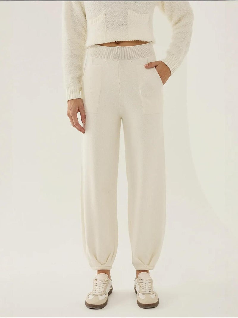 Pantalon de jogging tricoté taille haute Beige naturel - Kiabi