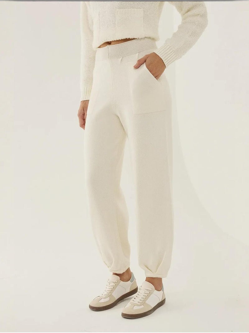 Pantalon de jogging tricoté taille haute Beige naturel - Kiabi