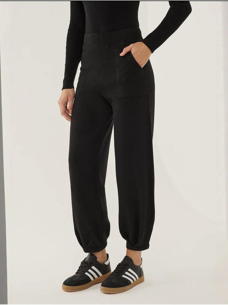 Pantalon de jogging tricoté taille haute Noir - Kiabi