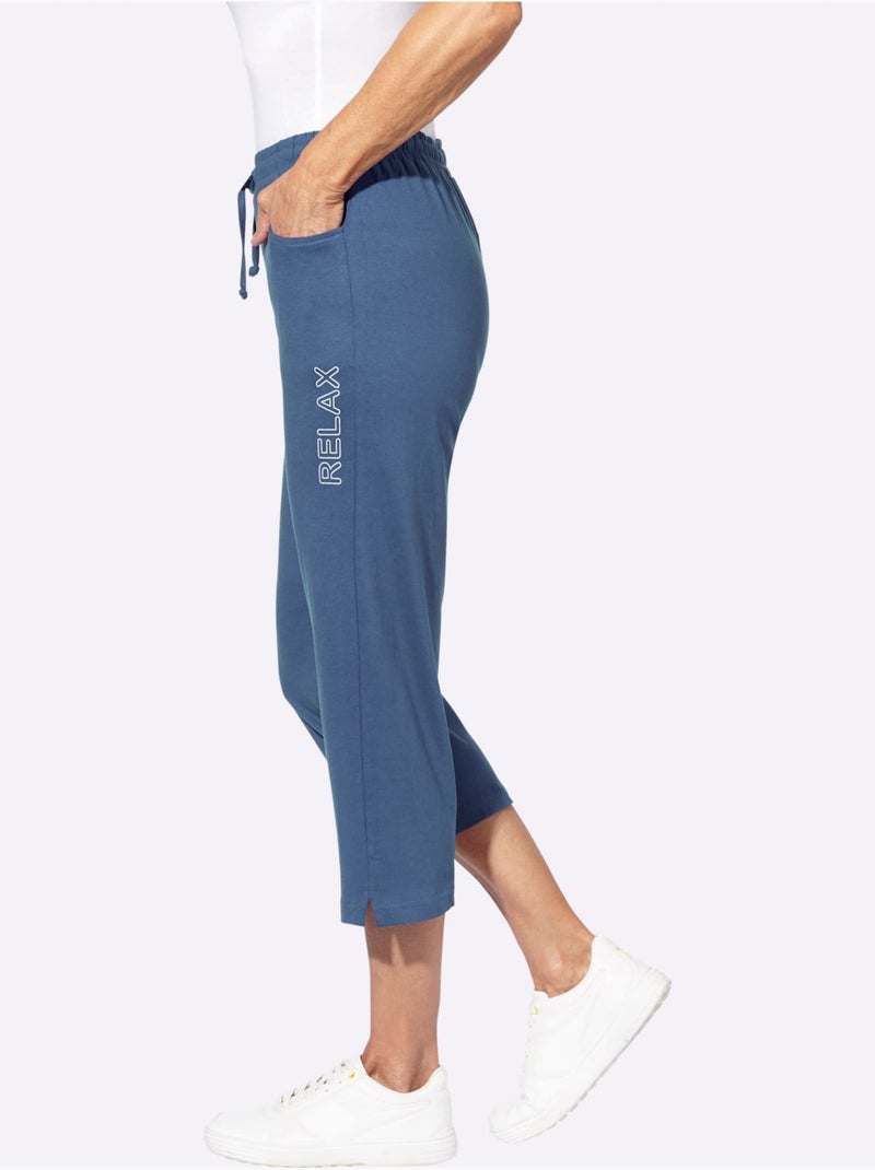 Pantalon de loisirs 7/8 avec ceinture élastique et poches - taille standard - moda vilona Bleu jean - Kiabi