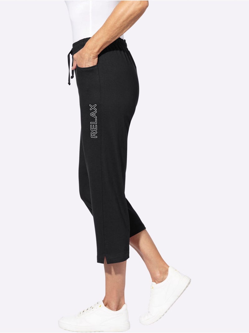 Pantalon de loisirs 7/8 avec ceinture élastique et poches - taille standard - moda vilona Noir - Kiabi