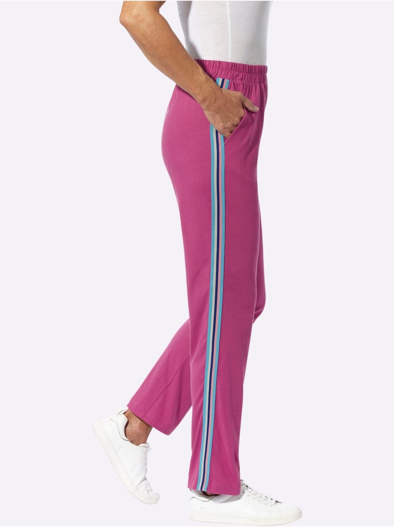 Pantalon de loisirs à ceinture élastique avec ruban rayé et 2 poches - Taille standard - Moda Vilona Bruyère/Menthe - Kiabi