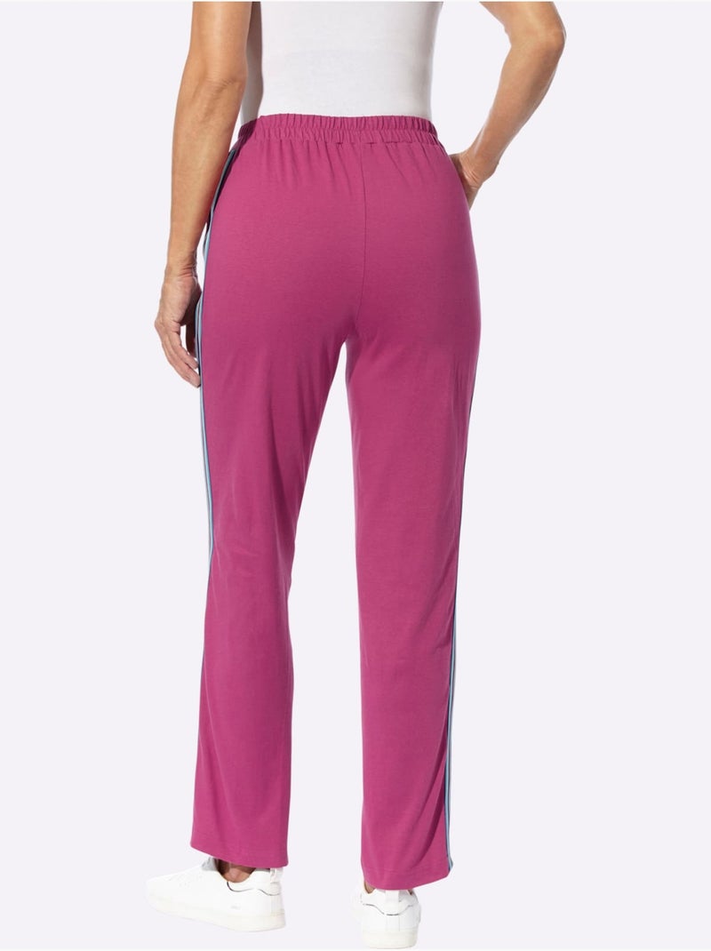 Pantalon de loisirs à ceinture élastique avec ruban rayé et 2 poches - Taille standard - Moda Vilona Bruyère/Menthe - Kiabi