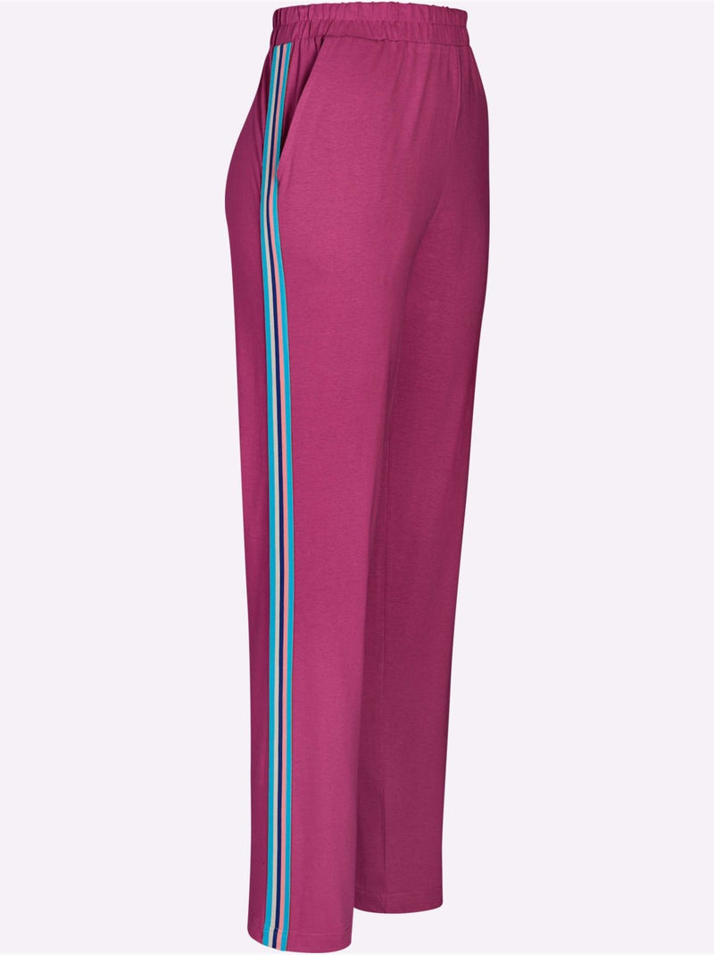 Pantalon de loisirs à ceinture élastique avec ruban rayé et 2 poches - Taille standard - Moda Vilona Bruyère/Menthe - Kiabi