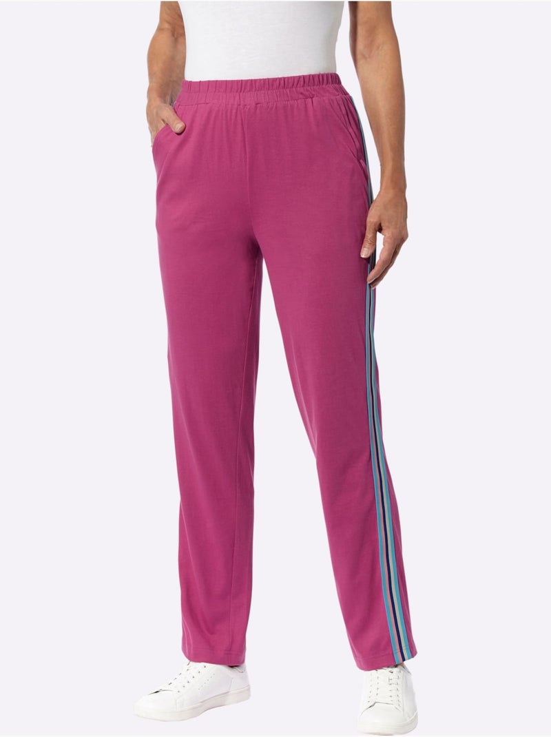 Pantalon de loisirs à ceinture élastique avec ruban rayé et 2 poches - Taille standard - Moda Vilona Bruyère/Menthe - Kiabi