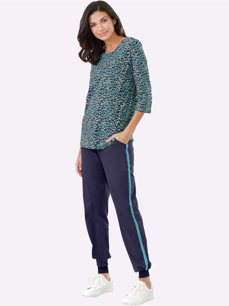Pantalon de loisirs avec ceinture élastique et poches latérales - taille standard - moda vilona Bleu nuit - Kiabi