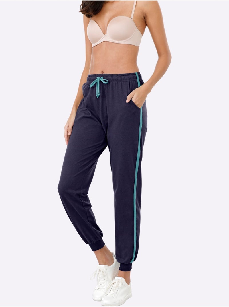 Pantalon de loisirs avec ceinture élastique et poches latérales - taille standard - moda vilona Bleu nuit - Kiabi
