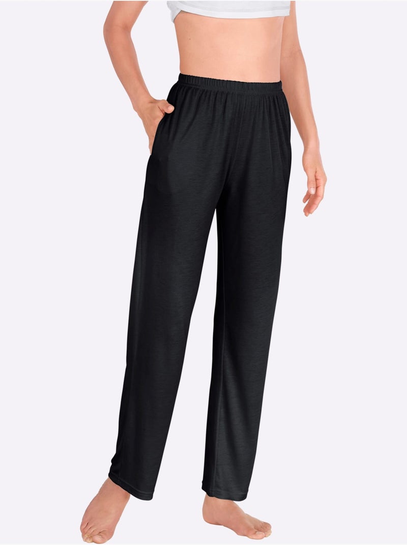 Pantalon de loisirs avec ceinture élastique et poches latérales - taille standard - moda vilona Noir - Kiabi