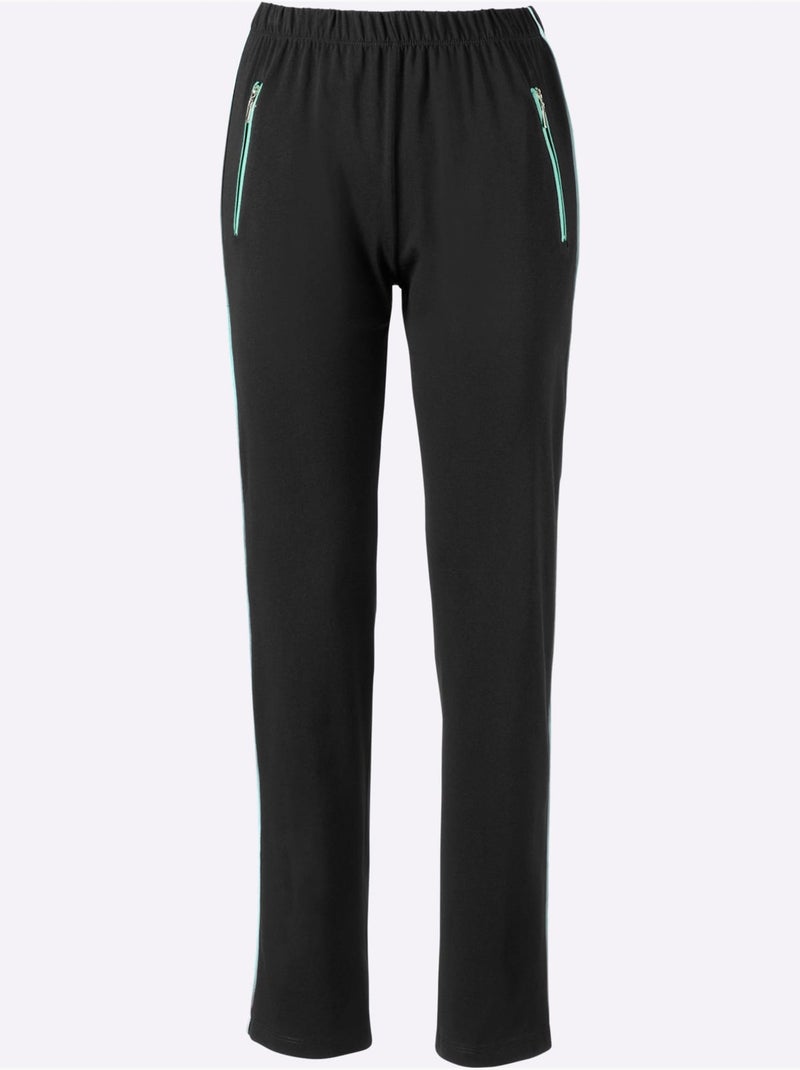 Pantalon de loisirs avec ceinture élastique et poches zippées - Taille standard - Moda Vilona Noir Vert - Kiabi