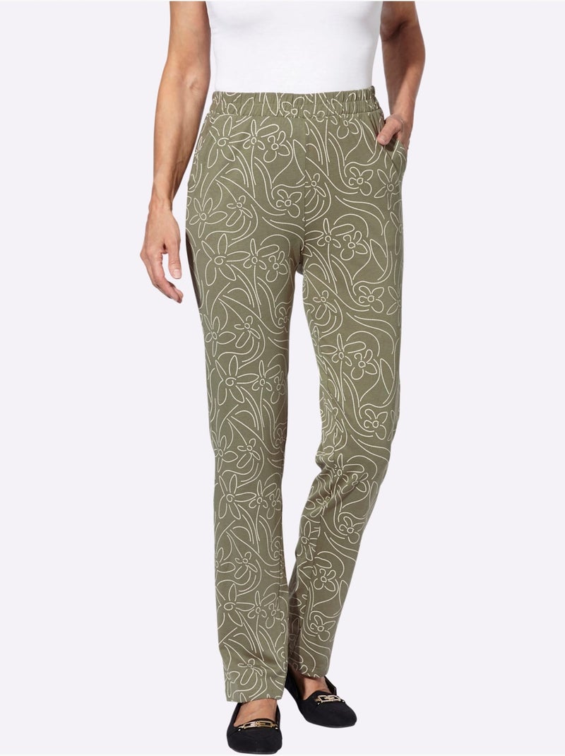 Pantalon de loisirs avec motif floral et ceinture élastique - taille standard - moda vilona Kaki - Kiabi