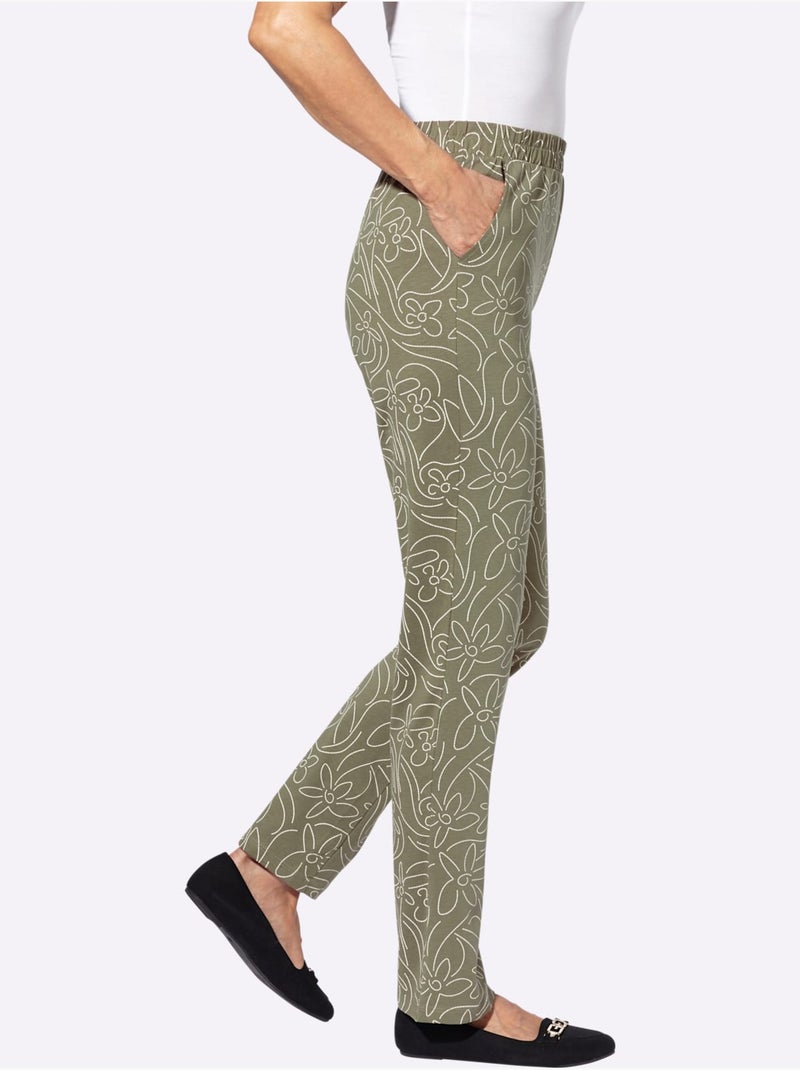 Pantalon de loisirs avec motif floral et ceinture élastique - taille standard - moda vilona Kaki - Kiabi