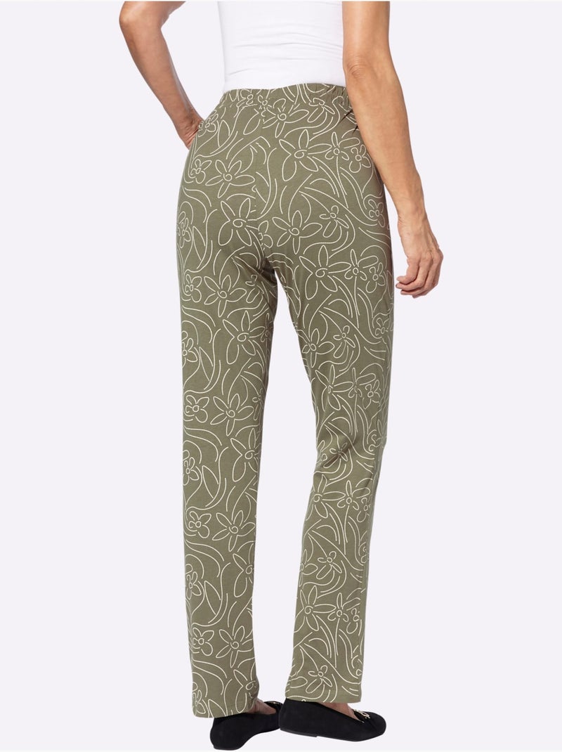 Pantalon de loisirs avec motif floral et ceinture élastique - taille standard - moda vilona Kaki - Kiabi
