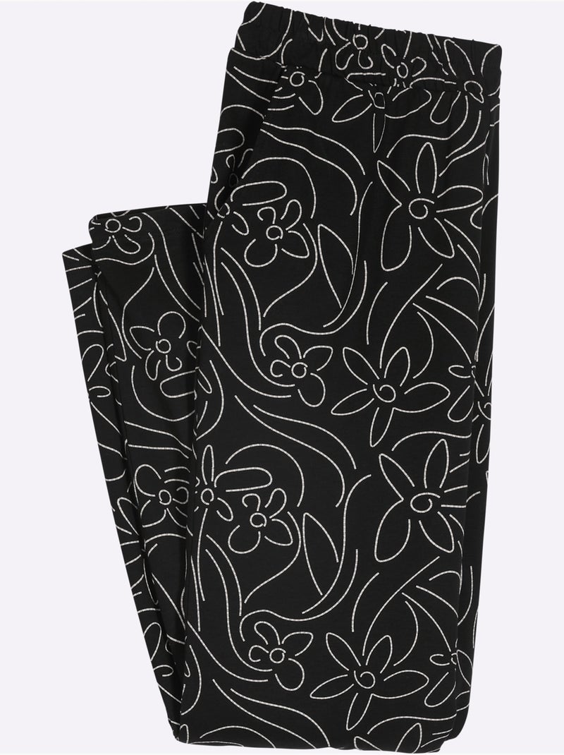 Pantalon de loisirs avec motif floral et ceinture élastique - taille standard - moda vilona Noir Jaune - Kiabi