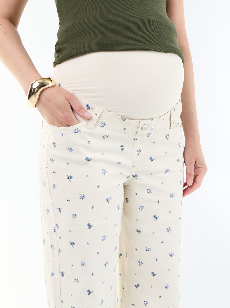 Pantalon de maternité en denim coupe wide leg Blanc - Kiabi