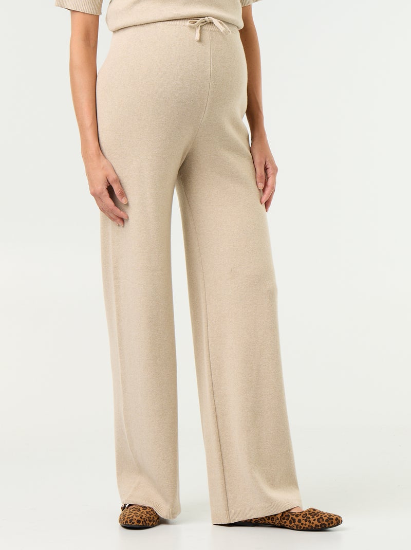 Pantalon de maternité large en maille Beige - Kiabi