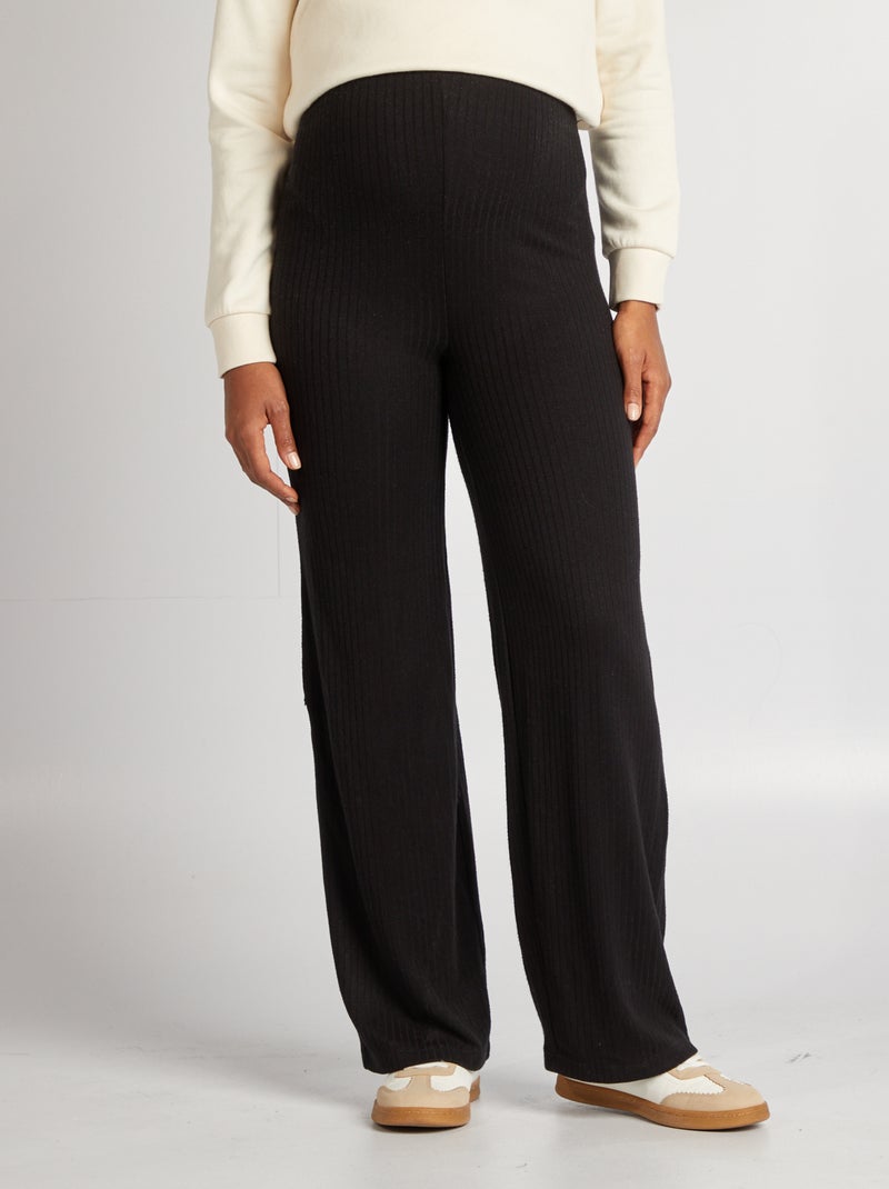 Pantalon de maternité large en rib noir - Kiabi