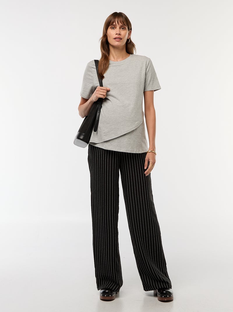 Pantalon de maternité large rayé Noir - Kiabi