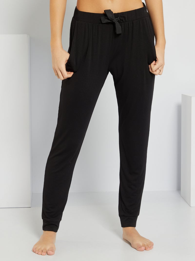 Pantalon de nuit fluide noir - Kiabi
