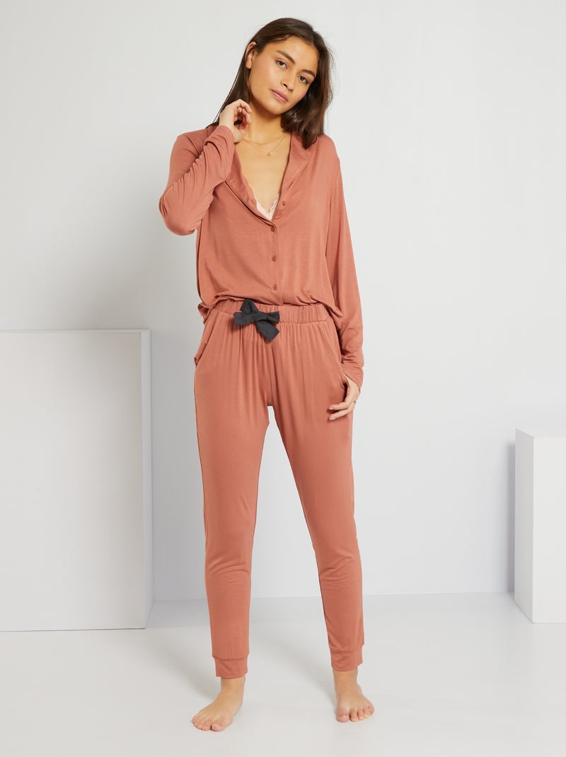 Pantalon de nuit fluide rose - Kiabi
