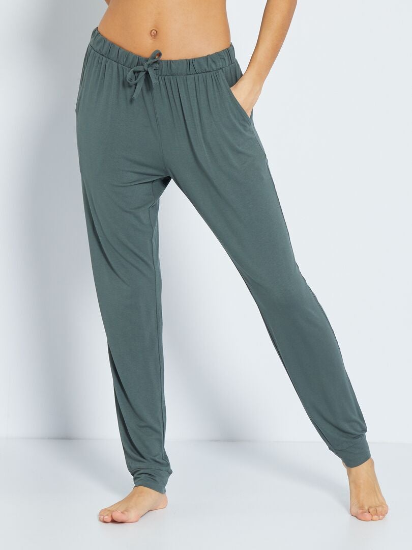 Pantalon de nuit fluide vert grisé - Kiabi