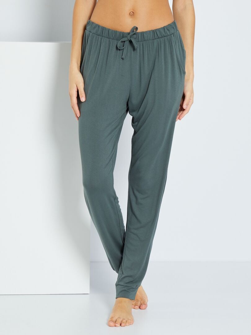 Pantalon de nuit fluide vert grisé - Kiabi