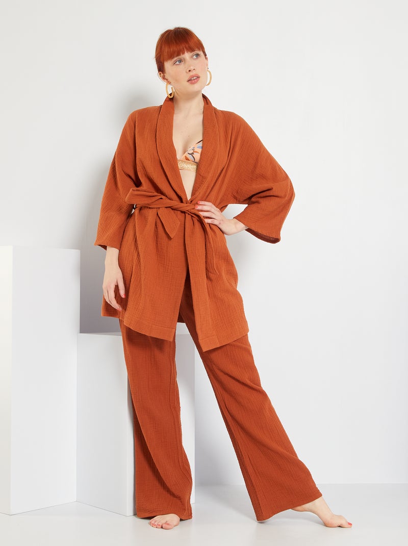 Pantalon de nuit gaze de coton Orange brique - Kiabi