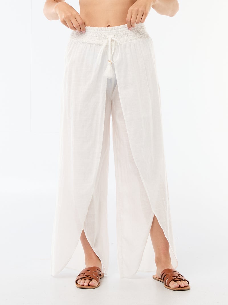 Pantalon de plage en viscose imprimée Blanc - Kiabi
