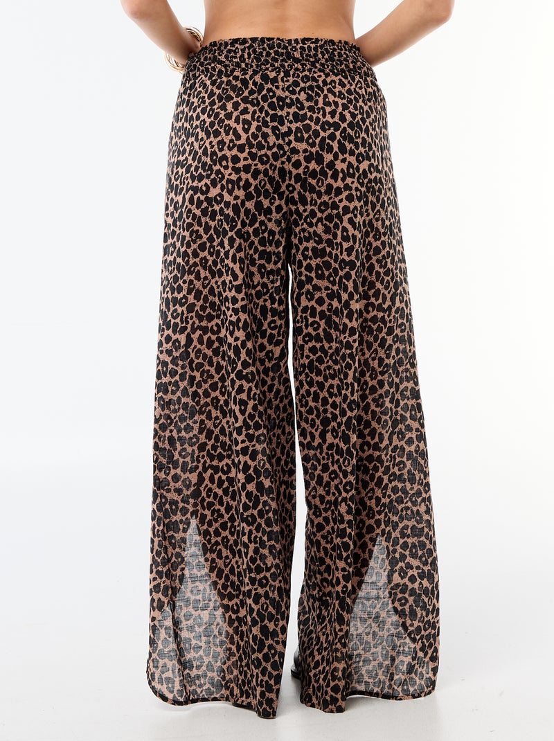 Pantalon de plage en viscose imprimée Marron - Kiabi