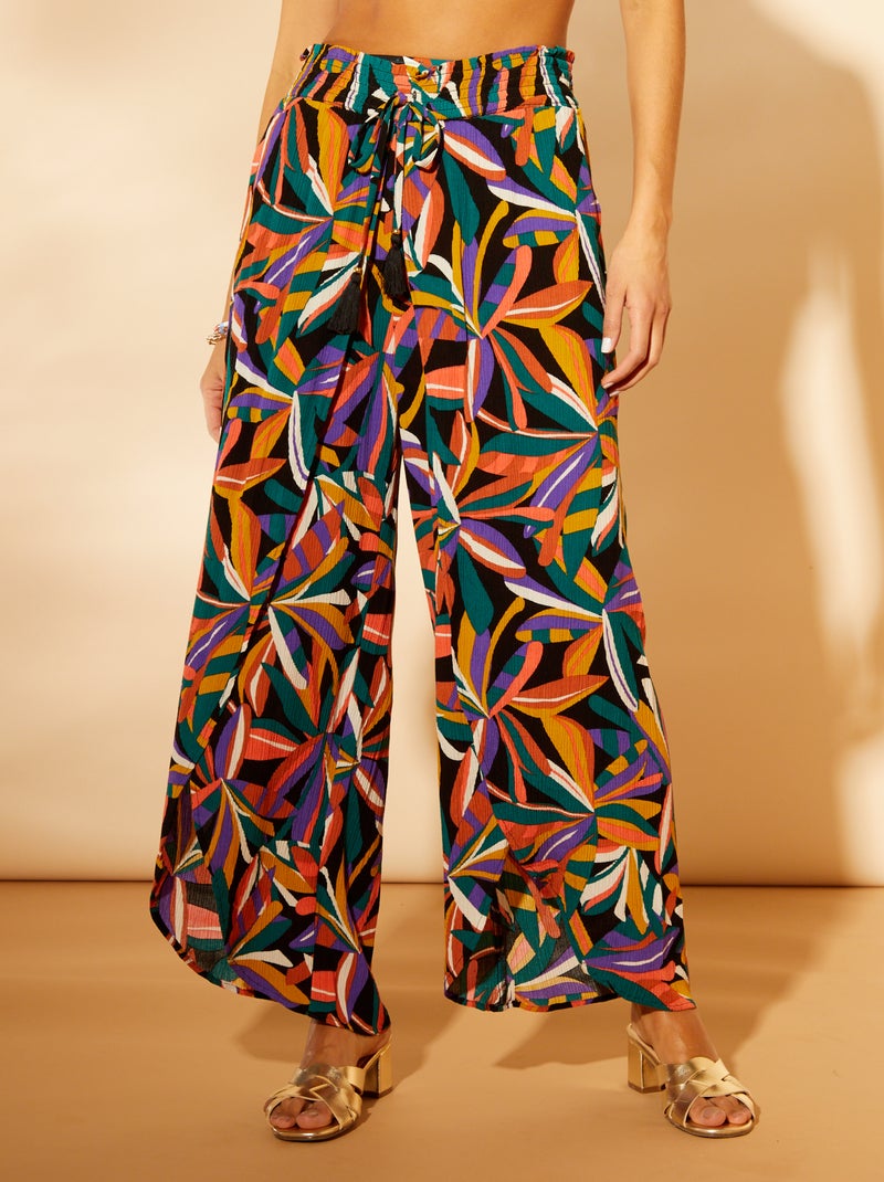 Pantalon de plage large en maille crêpe Multicolore - Kiabi