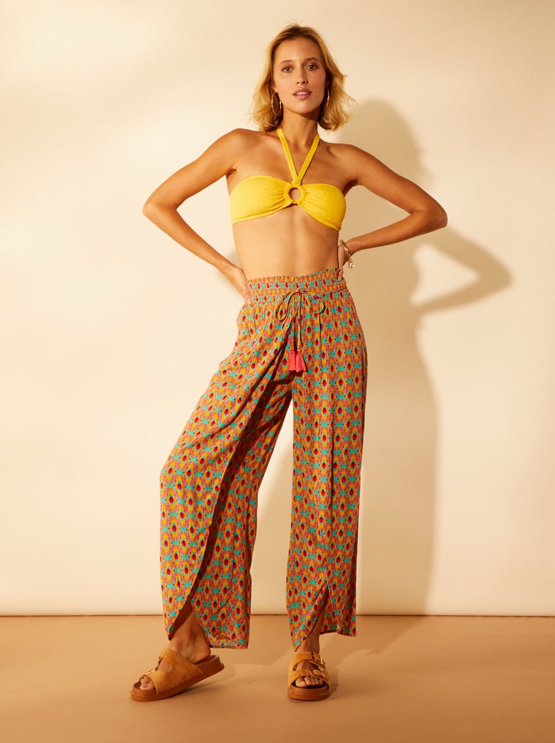 Pantalon de plage large en maille crêpe Orange - Kiabi