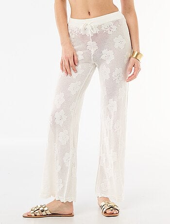 Pantalon de plage maille crochet fleuri