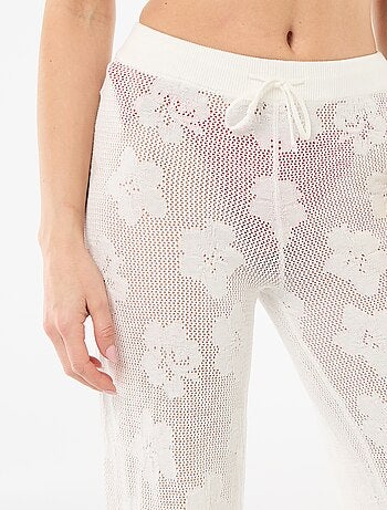 Pantalon de plage maille crochet fleuri