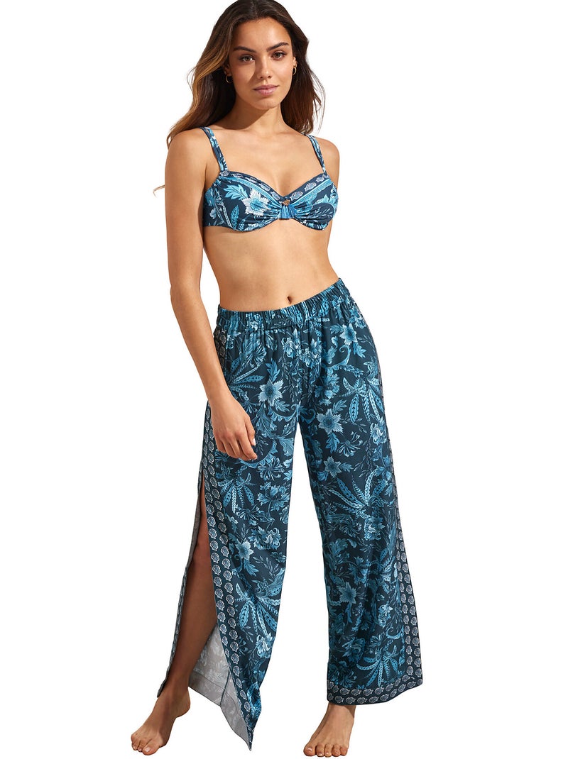 Pantalon de plage palazzo fendu ACANTHUS Bleu - Kiabi