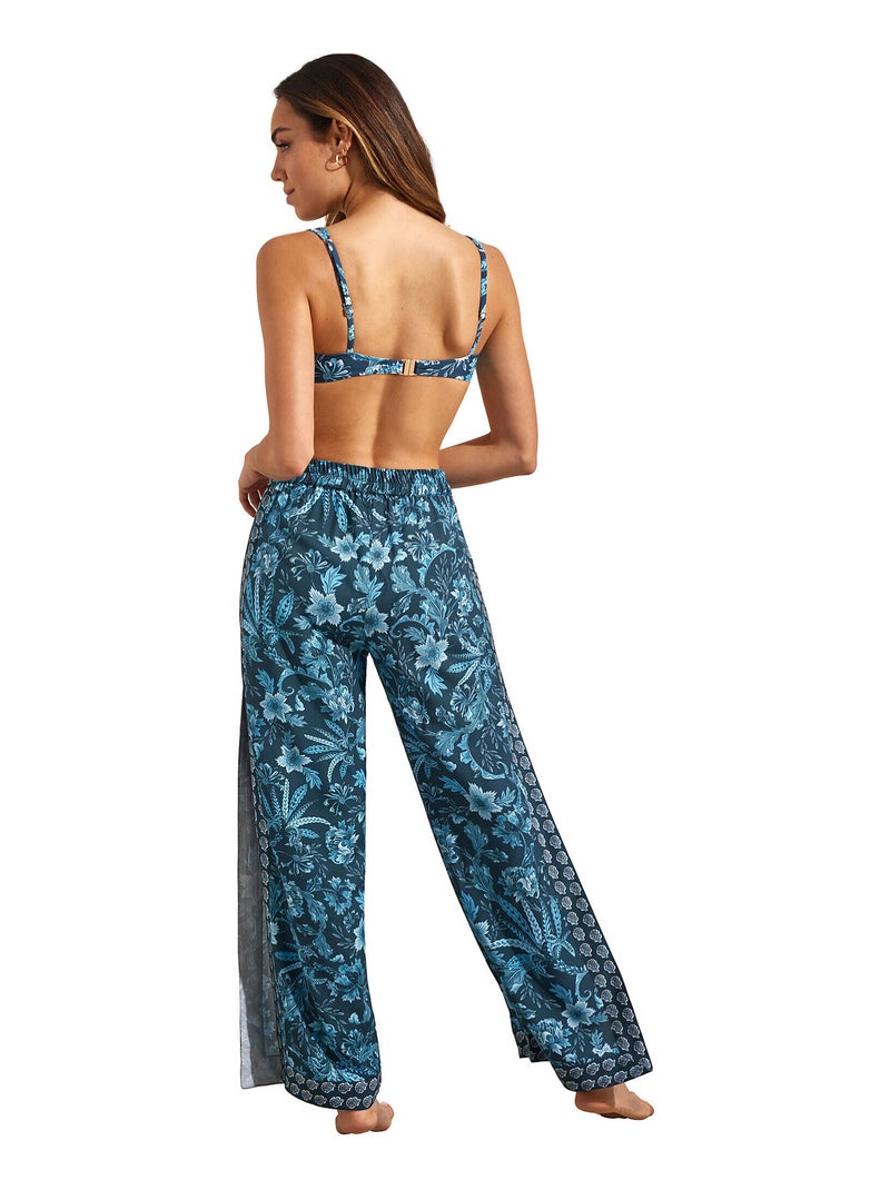 Pantalon de plage palazzo fendu ACANTHUS Bleu - Kiabi