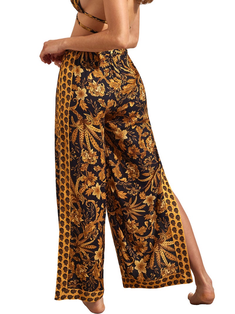 Pantalon de plage palazzo fendu ACANTHUS Noir - Kiabi