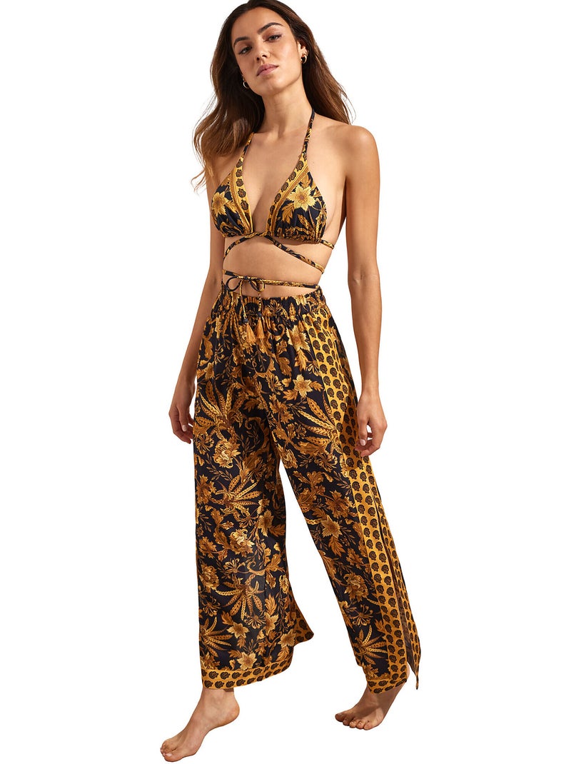 Pantalon de plage palazzo fendu ACANTHUS Noir - Kiabi