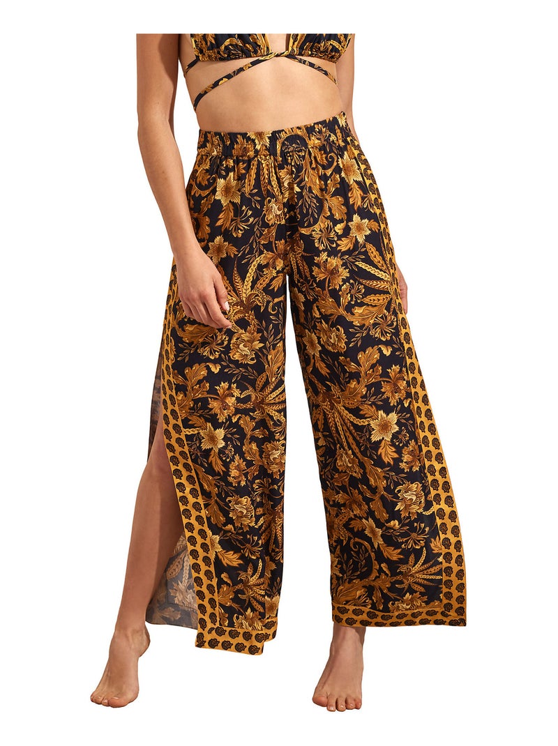 Pantalon de plage palazzo fendu ACANTHUS Noir Jaune - Kiabi