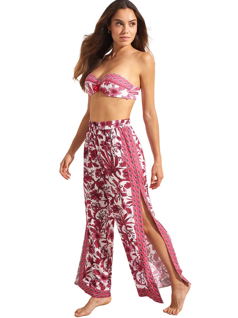 Pantalon de plage palazzo fendu ACANTHUS Rose - Kiabi