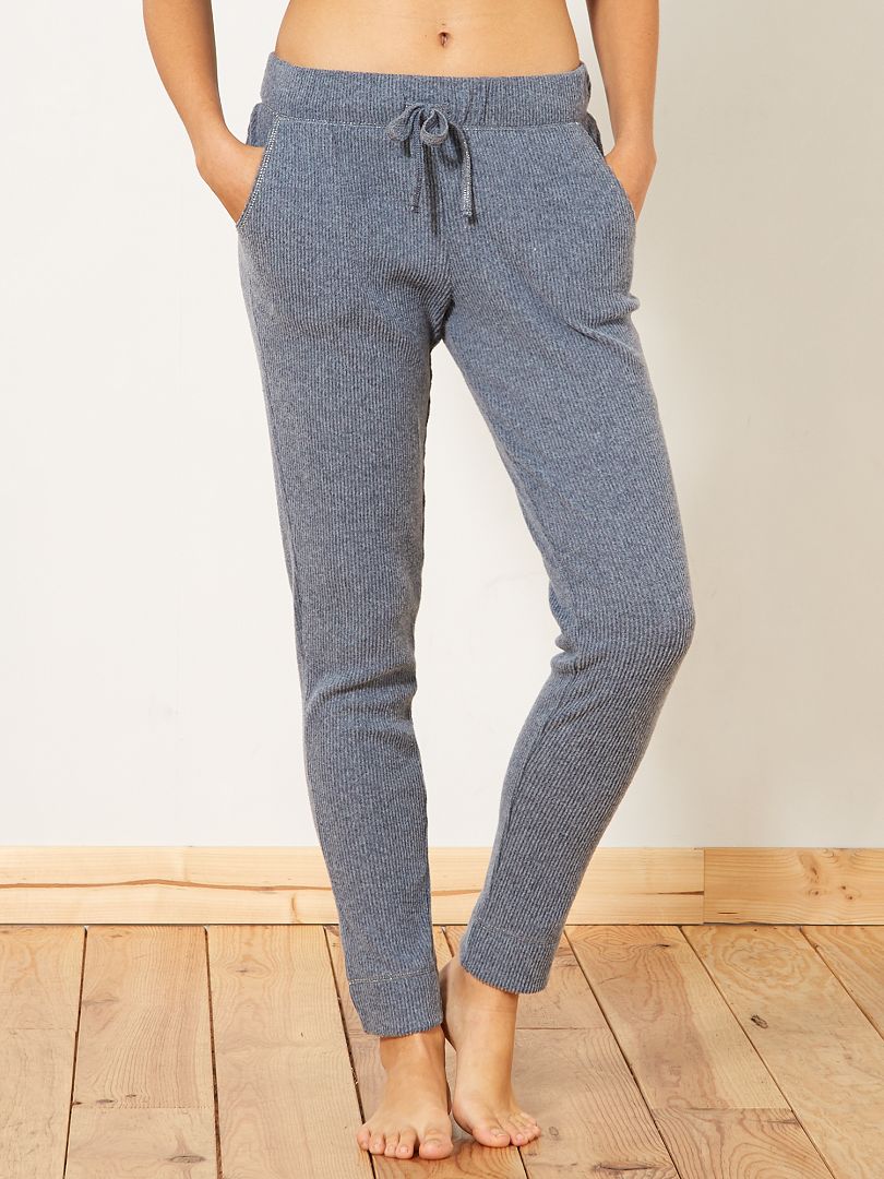 Pantalon de pyjama en maille côtelée gris foncé - Kiabi