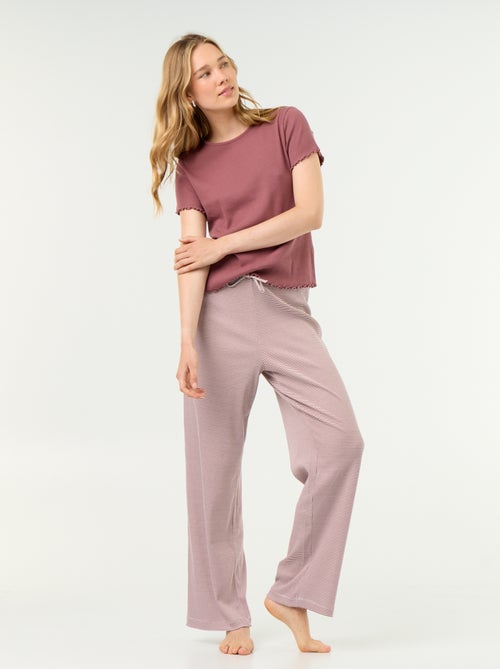 Pantalon de pyjama en maille côtelée - Kiabi