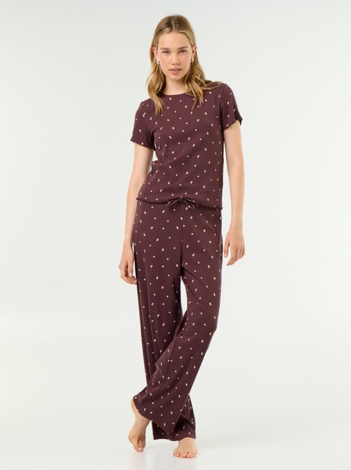 Pantalon de pyjama en maille côtelée - Kiabi