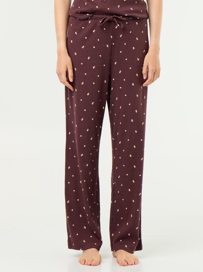 Pantalon de pyjama en maille côtelée Marron foncé - Kiabi