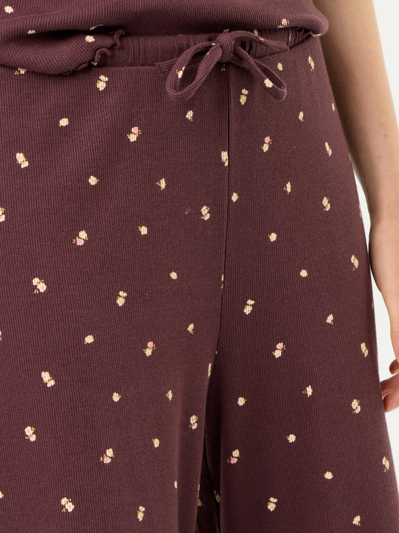 Pantalon de pyjama en maille côtelée Marron foncé - Kiabi
