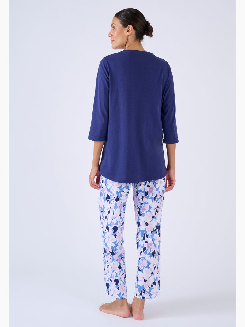 Pantalon de pyjama en maille jersey pur coton - Damart Bleu marine - Kiabi