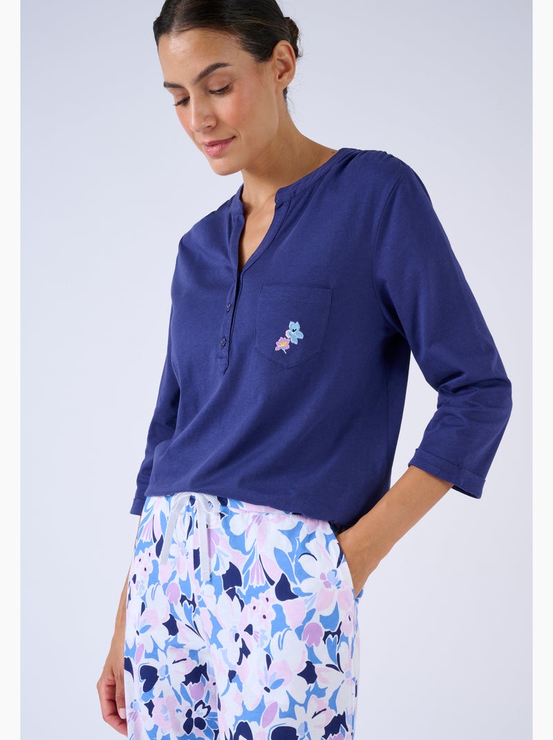 Pantalon de pyjama en maille jersey pur coton - Damart Bleu marine - Kiabi