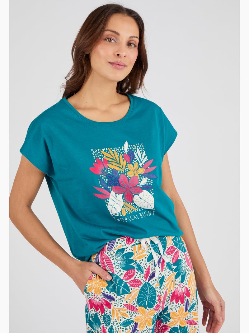 Pantalon de pyjama en maille jersey pur coton - Damart Turquoise - Kiabi