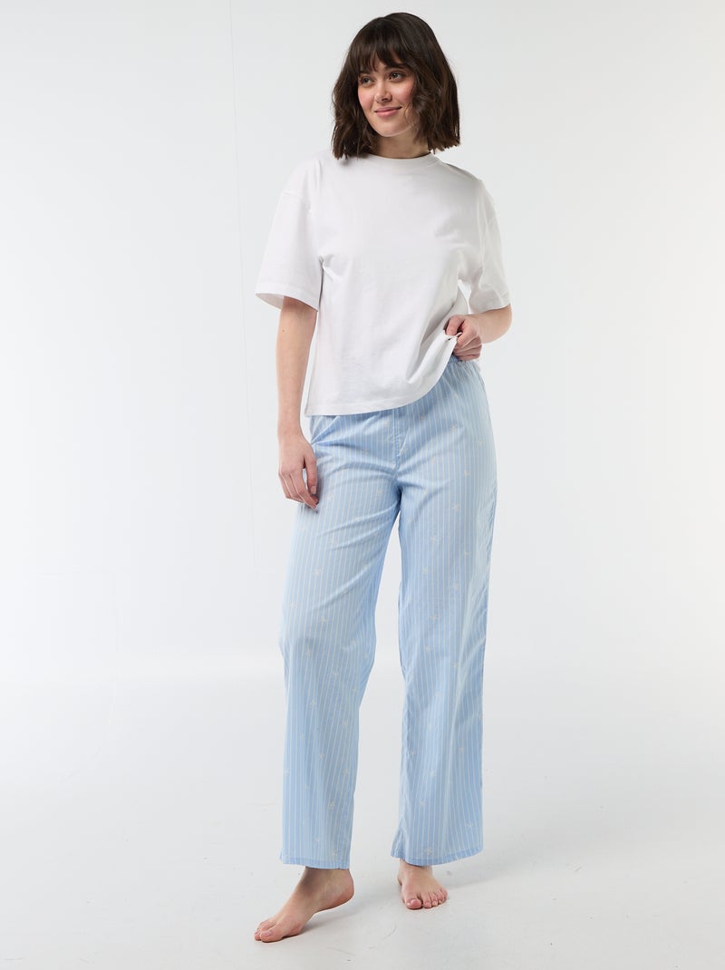Pantalon Femme Kiabi Blanc à Rayures Bleues - Taille 36 - Taille Haute - Occasion Très Bon état
